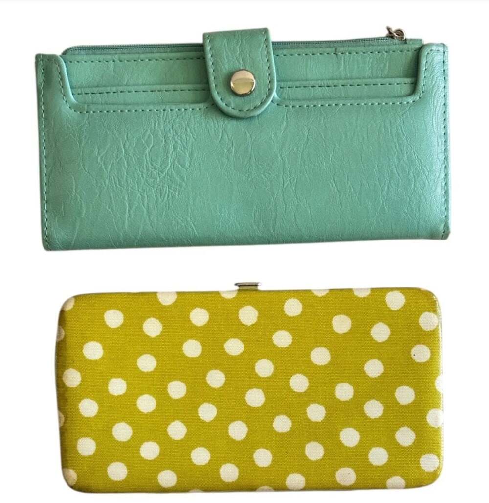 Set of 2 Women's Long Wallets (One Faux Leather Snap Wallet and One Polka Dot Ca
